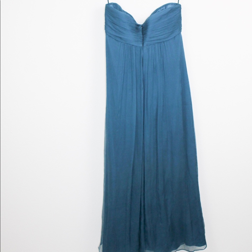 Amsale 100% Silk Teal Strapless Maxi Dress Size 4 - Picture 6 of 9
